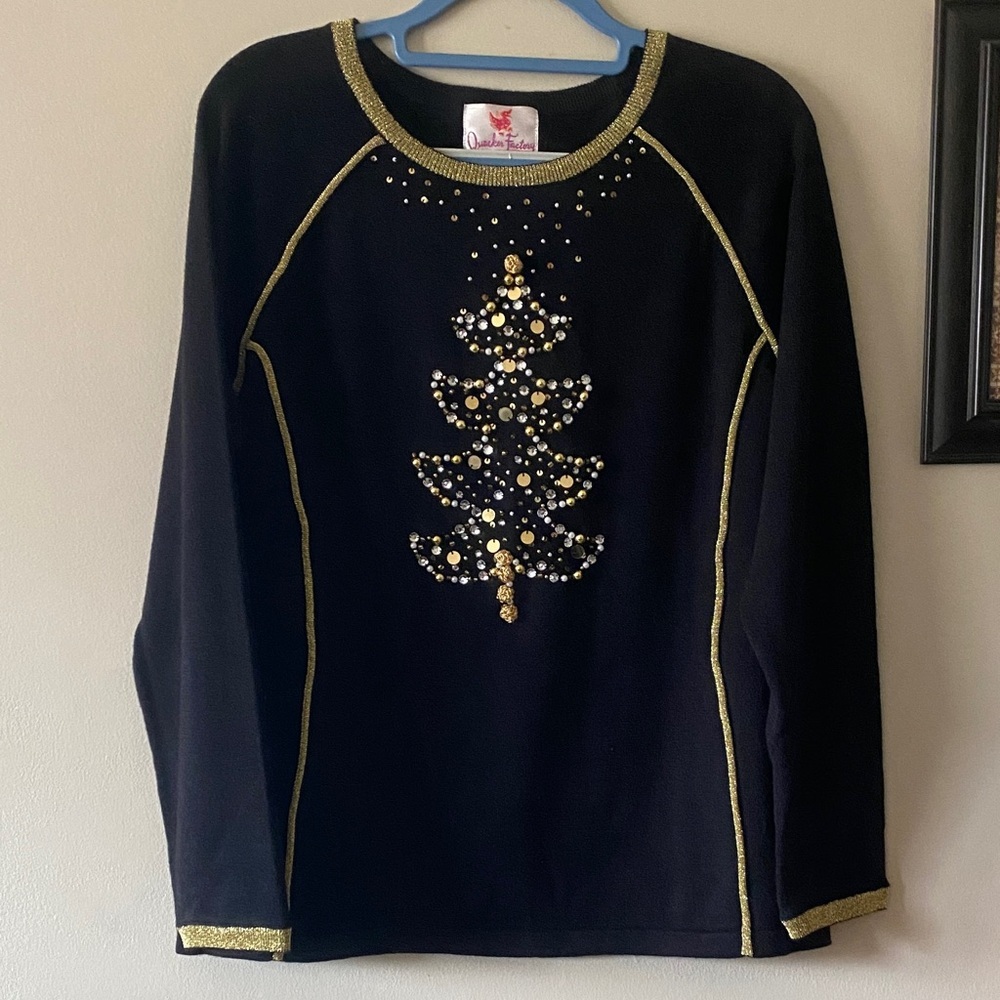 Quacker Factory Black Embellished Christmas tree sweater